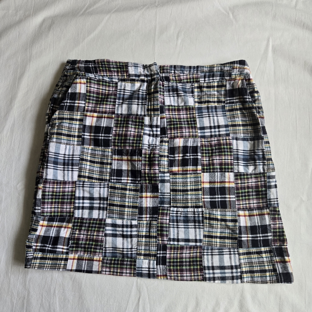 Cambridge Dry Goods Madras Patchwork Plaid Skirt Blue Cotton Size 14